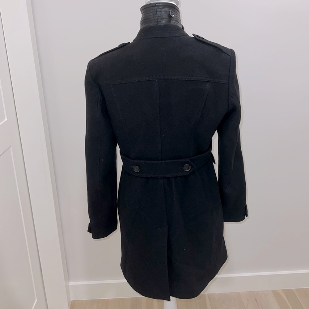 Burberry Brit 'Elmwyn' Leather Trim Fit & Flare Wool Blend Coat- Black UK 10 - Picture 2 of 5